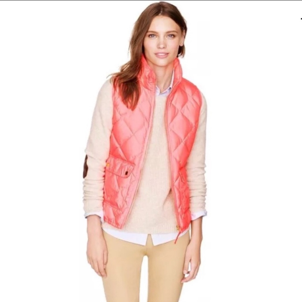 J. Crew Coral Neon Excursion Quilted Vest